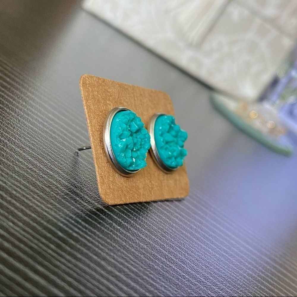 Turquoise Chunky Druzy on Stainless Steel Post Studs Earrings